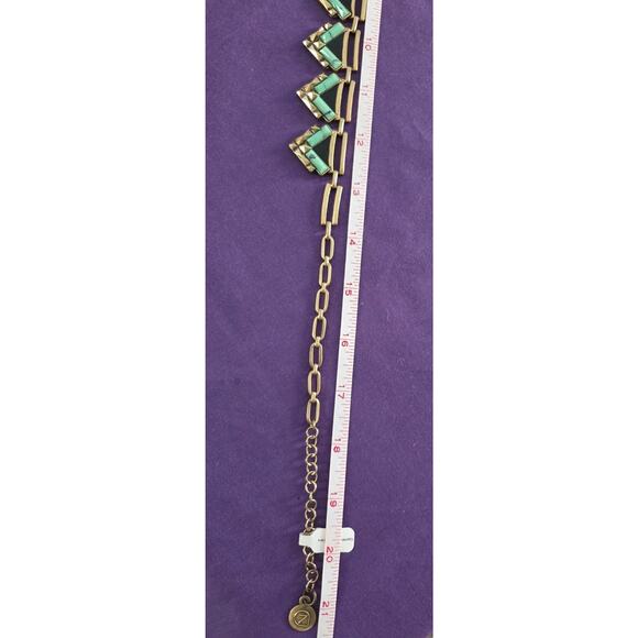 Egyptian Style Statement Necklace Gold Tone Brass Faux Turquoise Chevron Links - Picture 7 of 8